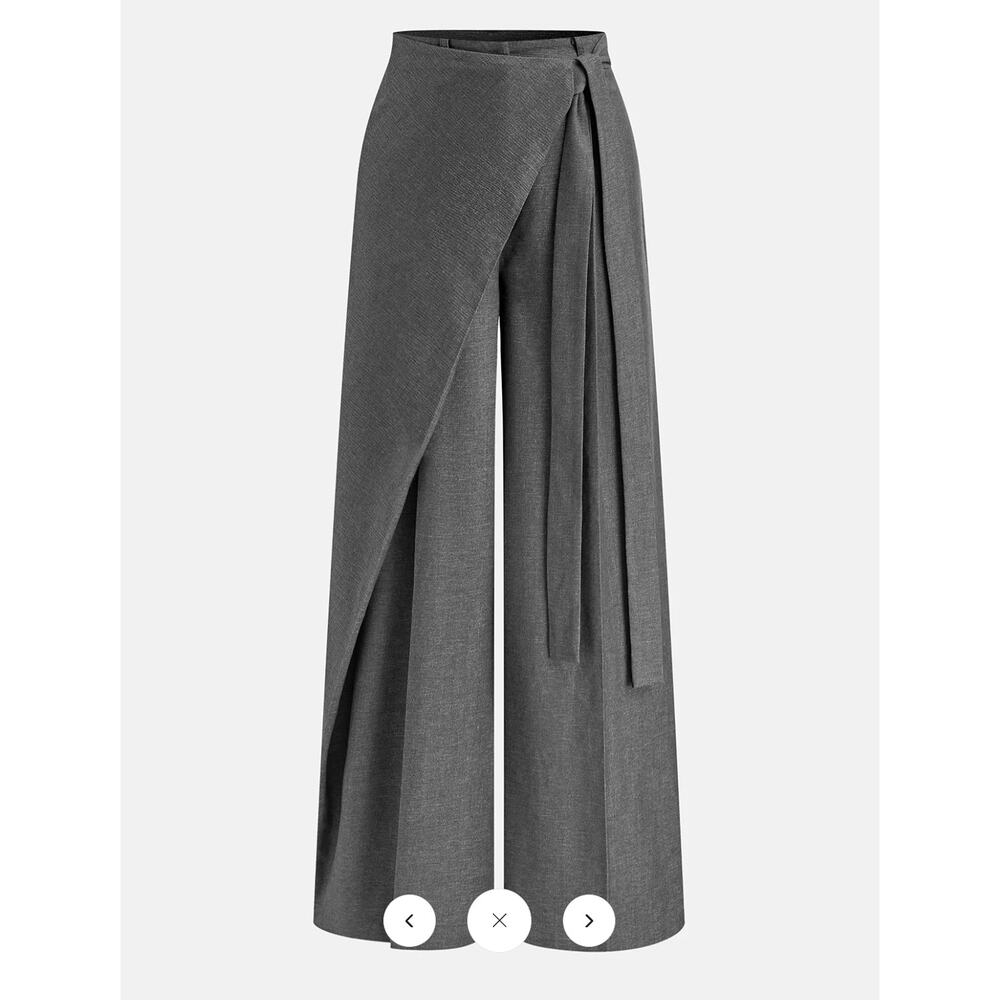 NWT Commense Puddle Hem Asymmetric Wrap Wide-Leg Pants Sz L